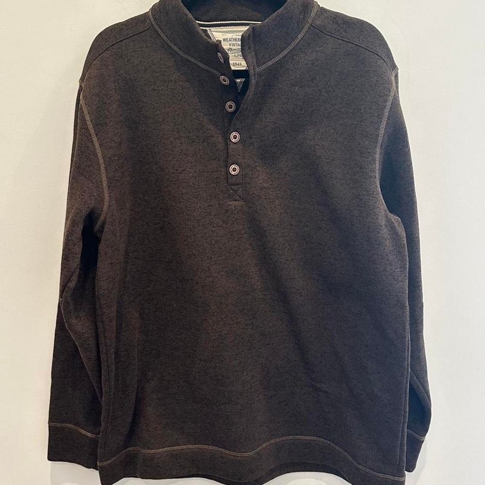 Weatherproof Vintage Mens Brown Henley Long Sleeve Pullover XL